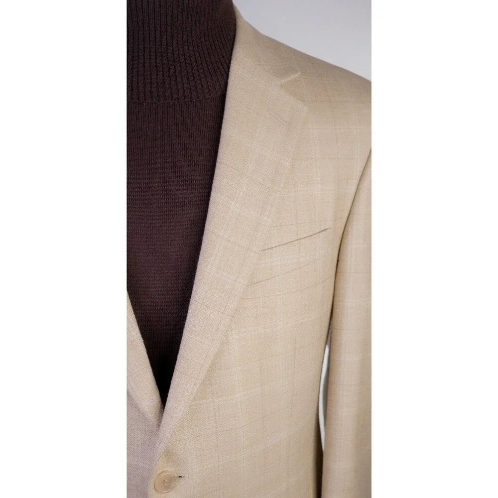Michael Kors Silk/Wool Blend Sport Coat Blazer 42R Beige Check 2-Button Jacket